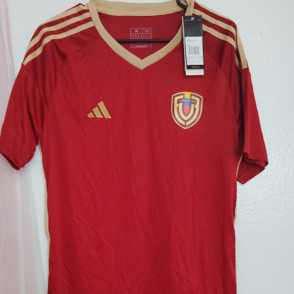 Adidas Red Soccer Jersey with Gold Accents